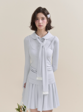 Soft Light Doll Collar Faux Two-Piece Top & Skirt Set